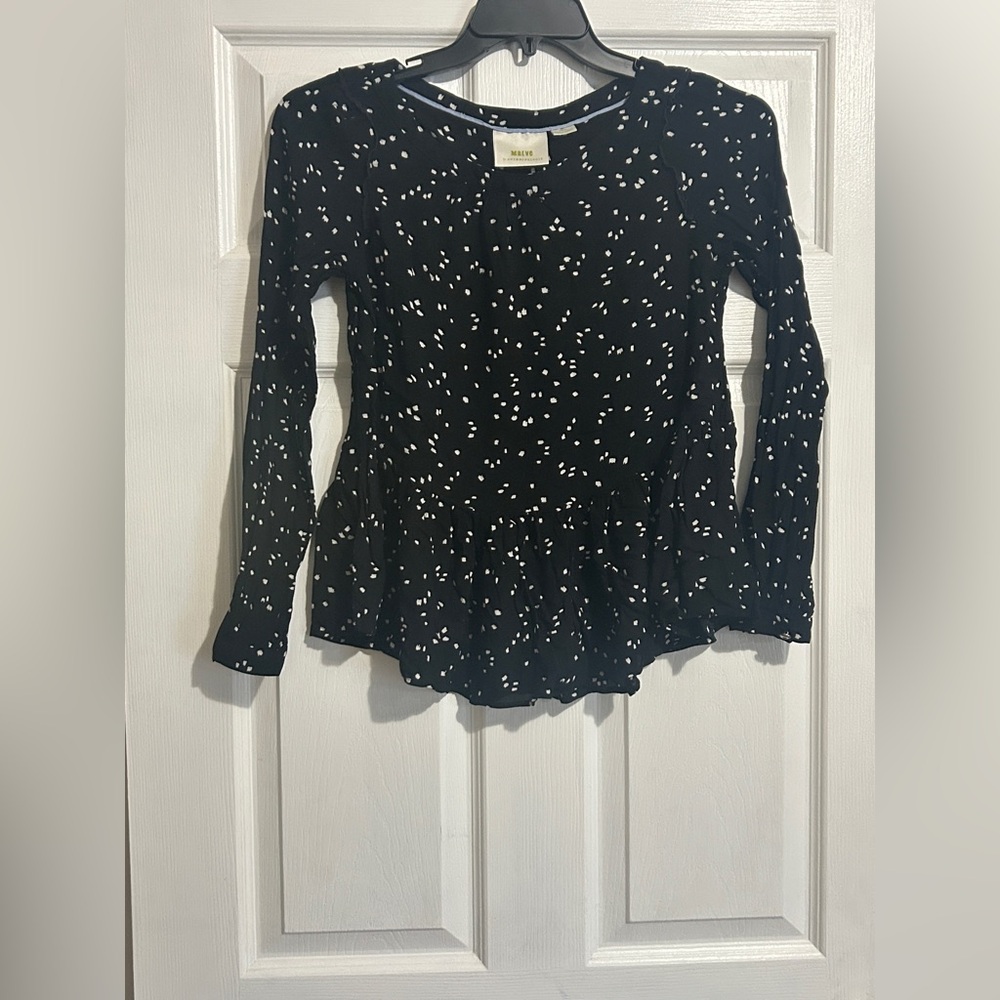 Anthropologie Black and White Speckled Long Sleeve Top
